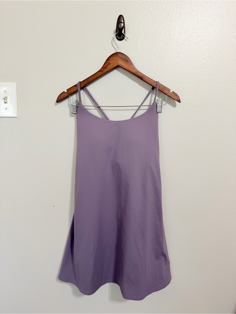 Lavender Purple Cross Back Athletic Activewear Exercise Dress Built-In Shorts